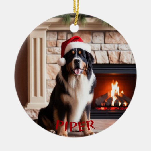 Berner Sennenhond Kerstman Hoed Ornament (Voorkant)