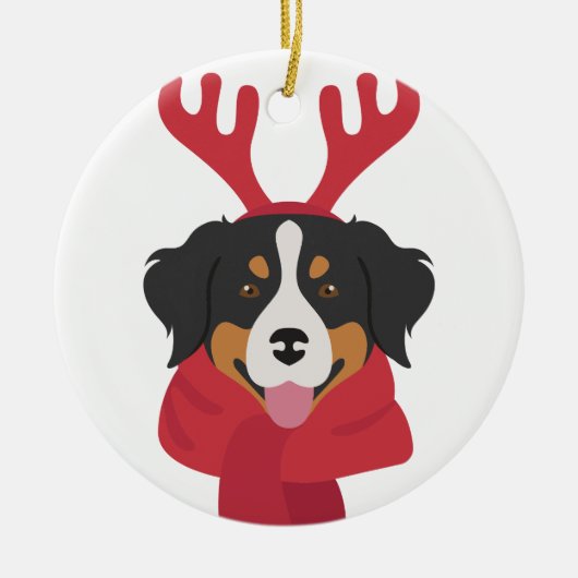 Berner Sennenhond Kerstversiering. Sneeuw Keramisch Ornament (Voorkant)
