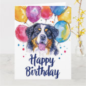 Berner Sennenhond met Ballonnen Kaart (Gele Bloem)