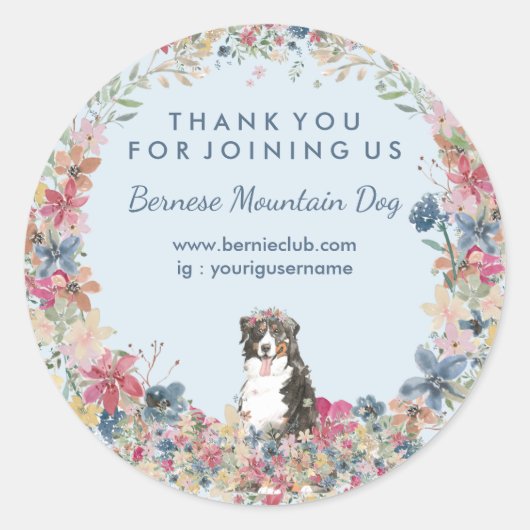 Berner Sennenhond met bloemenframe Ronde Sticker (Voorkant)