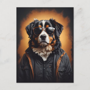 Berner Sennenhond met jas en zonnebril Briefkaart