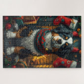 Berner Sennenhond met kerstcadeaus open haard Legpuzzel (Horizontaal)