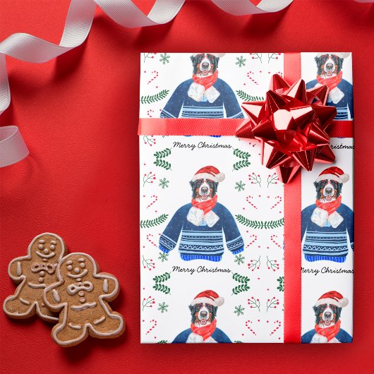 Berner Sennenhond met kersttrui Festive Cadeaupapier