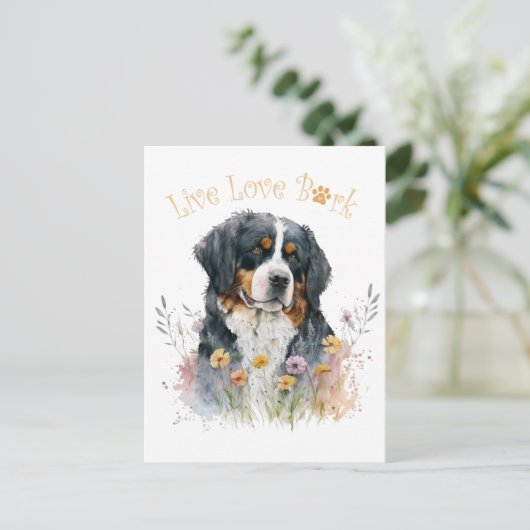 Berner Sennenhond Mom Floral Briefkaart (Staand voorkant)