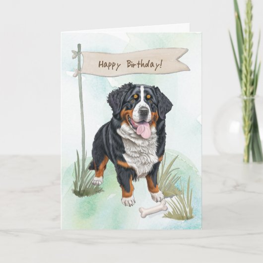 Berner Sennenhond onder verjaardagsbord Kaart (Voorkant)