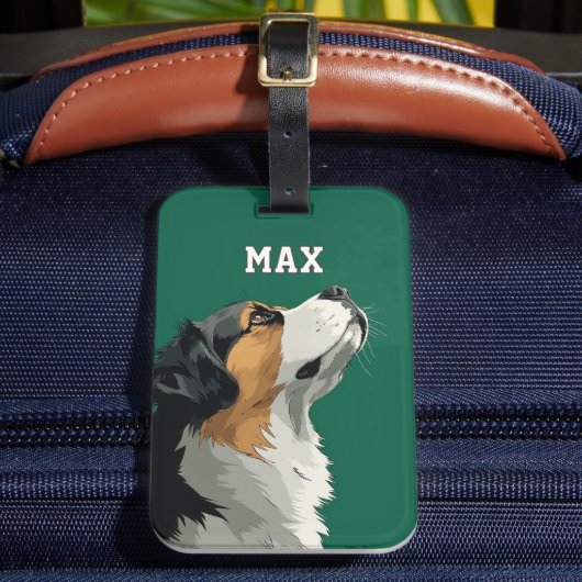 Berner Sennenhond op groene achtergrond Bagagelabel (Voorkant Insitu 2)