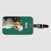Berner Sennenhond op groene achtergrond Bagagelabel (Voorkant (horizontaal))