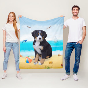 Berner Sennenhond op het strand Fleece Deken