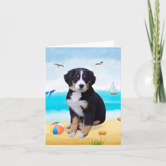 Berner Sennenhond op het strand Kaart (Voorkant)