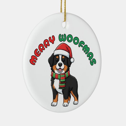 Berner Sennenhond Ornament: Merry Woofmas Keramisch Ornament (Rechts)