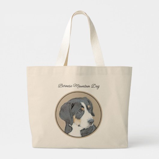 Berner Sennenhond Puppy Schilderen Schattigee Pet Grote Tote Bag (Achterkant)
