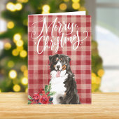 Berner Sennenhond Red Plaid Kerstmis Feestdagen Kaart
