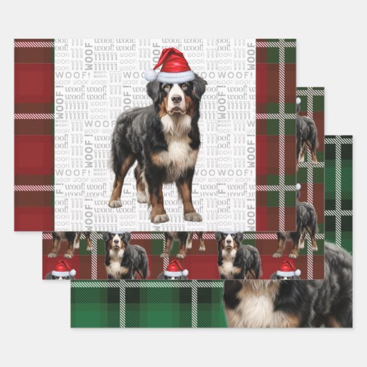 Berner Sennenhond Rood Groen Plaid Vakantie Inpakpapier Vel (Set)