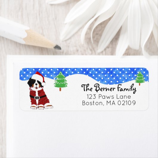 Berner Sennenhond Santa Paws Vakantie Etiket (Insitu)