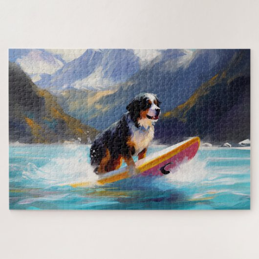 Berner Sennenhond Strand Surfen Schilderen Legpuzzel (Horizontaal)