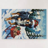 Berner Sennenhond Trekt Kerstslee Hat Legpuzzel (Horizontaal)