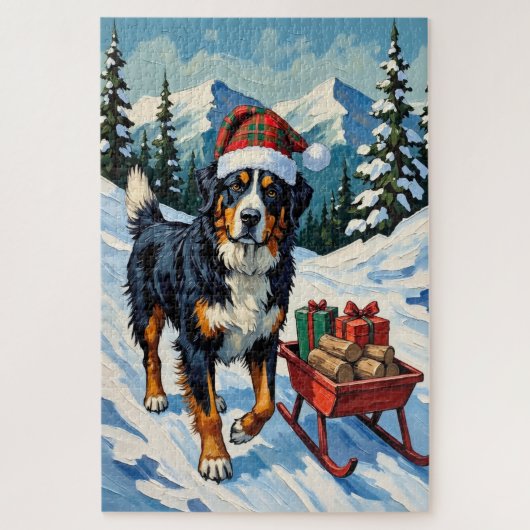 Berner Sennenhond Trekt Kerstslee Hat Legpuzzel (Verticaal)