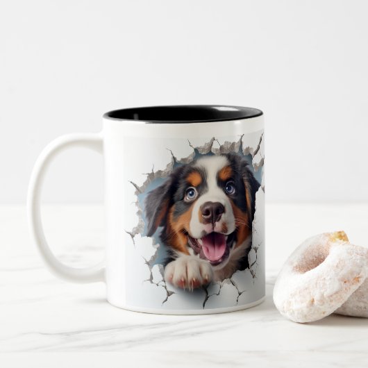 Berner Sennenhond Tweekleurige Koffiemok (Met donut)