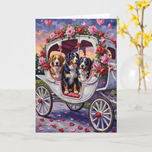 Berner Sennenhond Valentijnsdag Kaart (Gele Bloem)