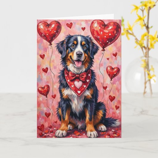 Berner Sennenhond Valentijnsdag met Harten Kaart (Gele Bloem)