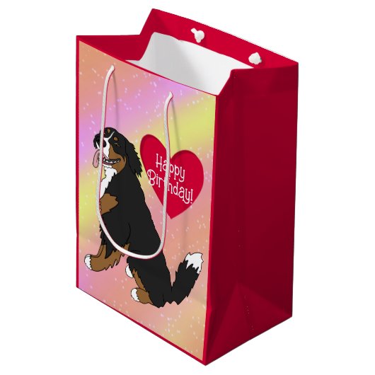 Berner Sennenhond Verjaardag Medium Cadeauzakje (Voorkant Gekanteld)