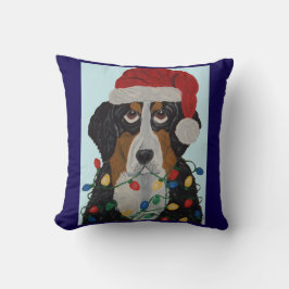 Berner Sennenhond Verward In Kerstverlichting Kussen