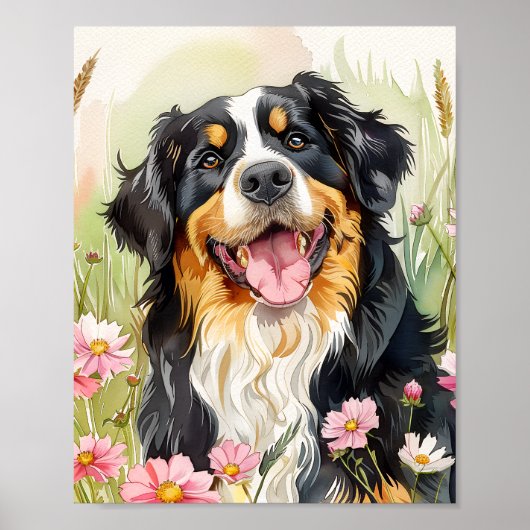 Berner Sennenhond Waterverf Art Print (Voorkant)