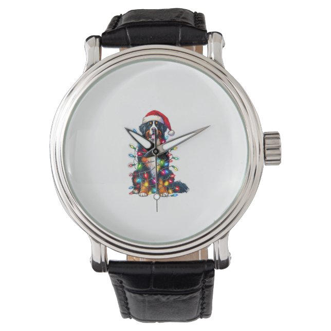 Berner Sennenhond x kerstverlichting Horloge (Voorkant)