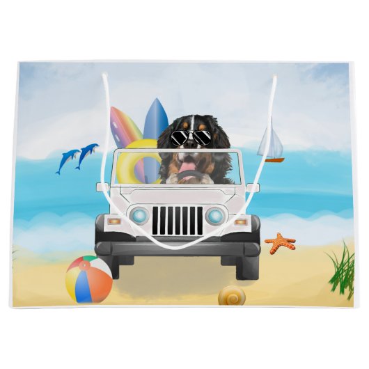 bernese berg Dog Rijden op strand Groot Cadeauzakje (Voorkant)