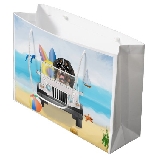 bernese berg Dog Rijden op strand Groot Cadeauzakje (Voorkant Gekanteld)