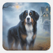 Bernese berg Halloween eng Vierkante Sticker (Voorkant)