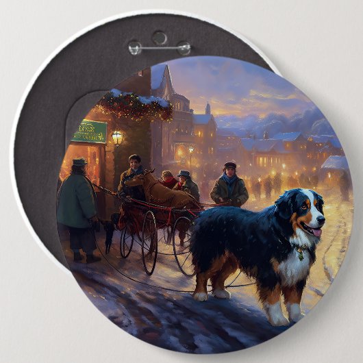 Bernese Berg Kerstfeest Seizoen Ronde Button 6,0 Cm (Voorkant /achterkant)
