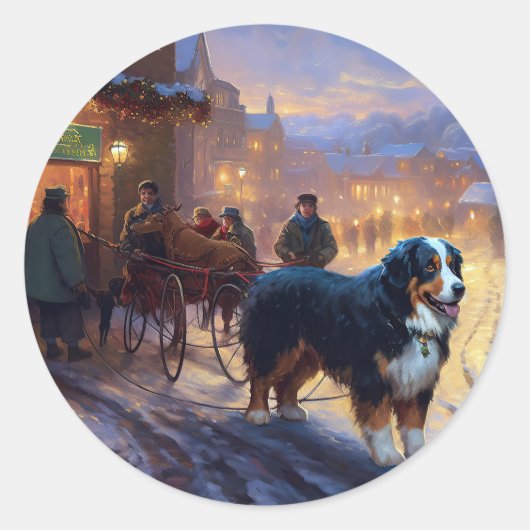 Bernese Berg Kerstfeest Seizoen Ronde Sticker (Voorkant)