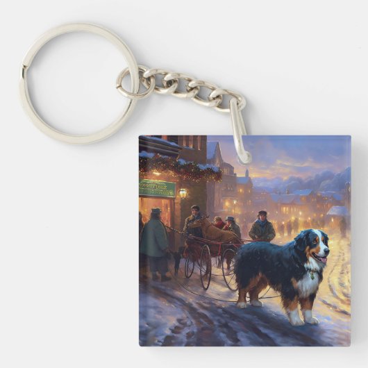 Bernese Berg Kerstfeest Seizoen Sleutelhanger (Voorkant)