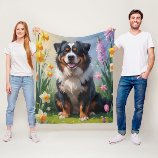 Bernese Berg Lentebloemen Schilderij Fleece Deken (In situ)