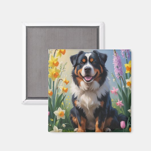 Bernese Berg Lentebloemen Schilderij Magneet (Voorkant / Achterkant)