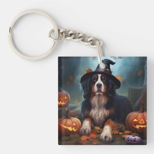 Bernese Berg Pompoenen Halloween Verschrikkelijk Sleutelhanger (Voorkant)