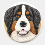 Bernese Berghond 3D Geïnspireerd Ronde Sticker (Voorkant)