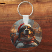 Bernese Berghond Achtbaan Kerstmis  Sleutelhanger (Voorkant)