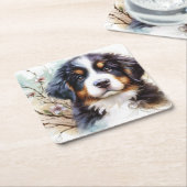 Bernese Berghond AI Puppy Kartonnen Onderzetters (Schuin)