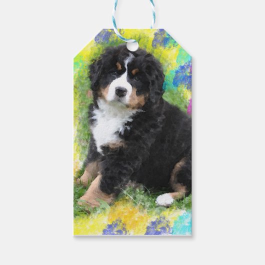 Bernese Berghond Aquarel Kunst Schilderij Cadeaulabel (Voorkant)