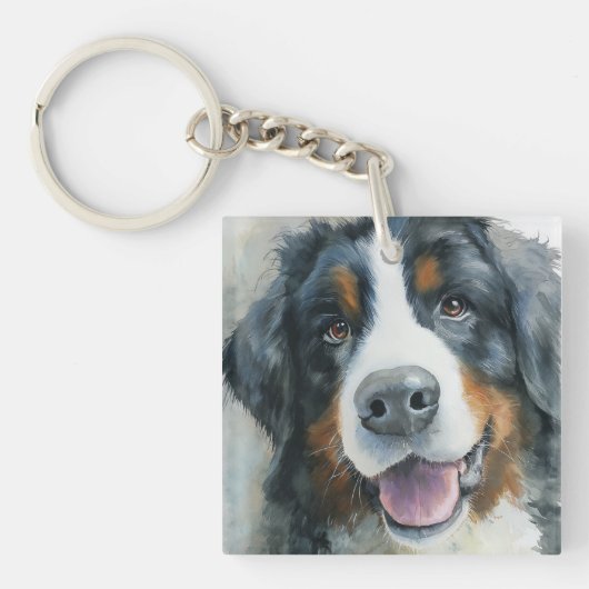 Bernese Berghond aquarel portret Sleutelhanger (Voorkant)