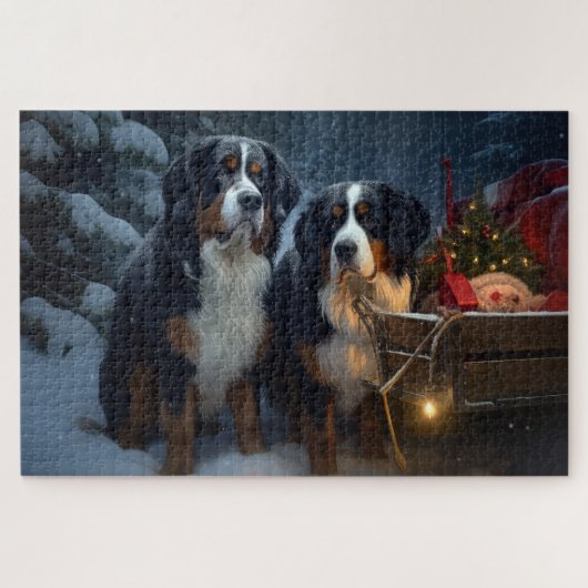 Bernese Berghond Besneeuwde slee Kerstversiering  Legpuzzel (Horizontaal)