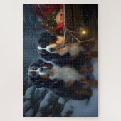 Bernese Berghond Besneeuwde slee Kerstversiering  Legpuzzel (Verticaal)