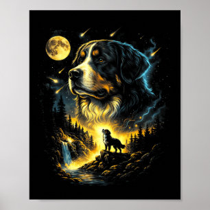 Bernese berghond die naar de maan jankt fantasie h poster