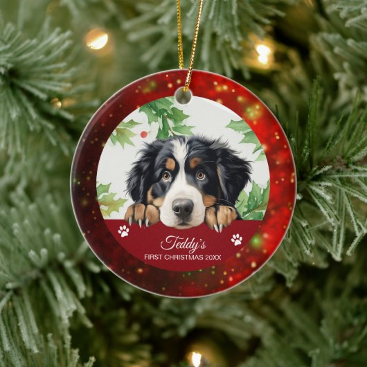 Bernese Berghond Eerste Kerstmis Op Maat Keramisch Ornament (Boom)