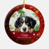 Bernese Berghond Eerste Kerstmis Op Maat Keramisch Ornament (Achterkant)