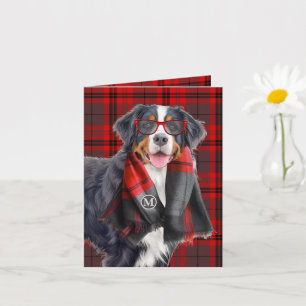 Bernese Berghond en Rood Geruit Monogram Kaart