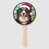Bernese Berghond Gebrandschilderde Kerstmis Handwaaier (Achterkant)