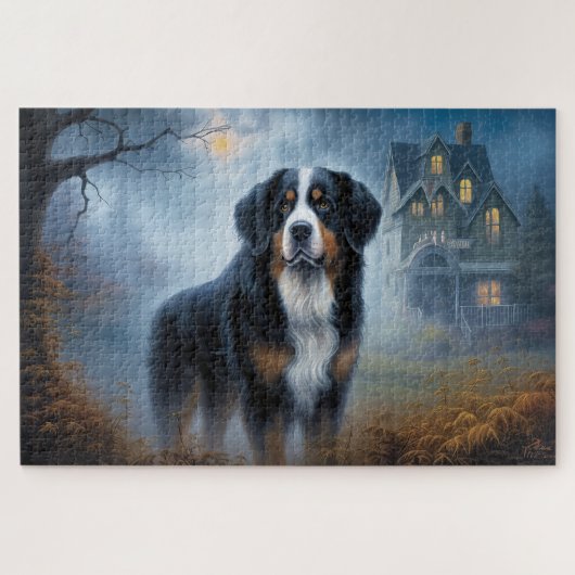 Bernese Berghond Halloween Griezelen Legpuzzel (Horizontaal)